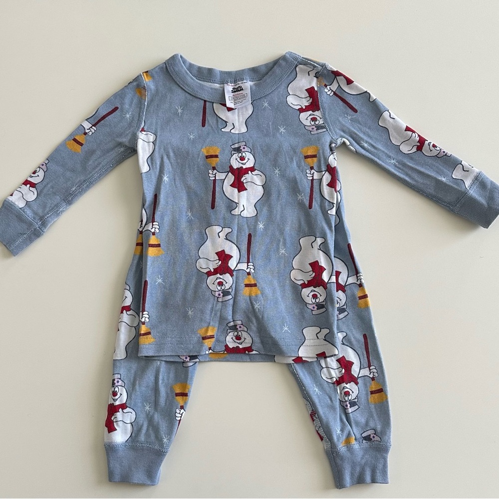 Hanna Andersson long john pajamas pjs 75 cm 12-18 mos Frosty the Snowman VGUC